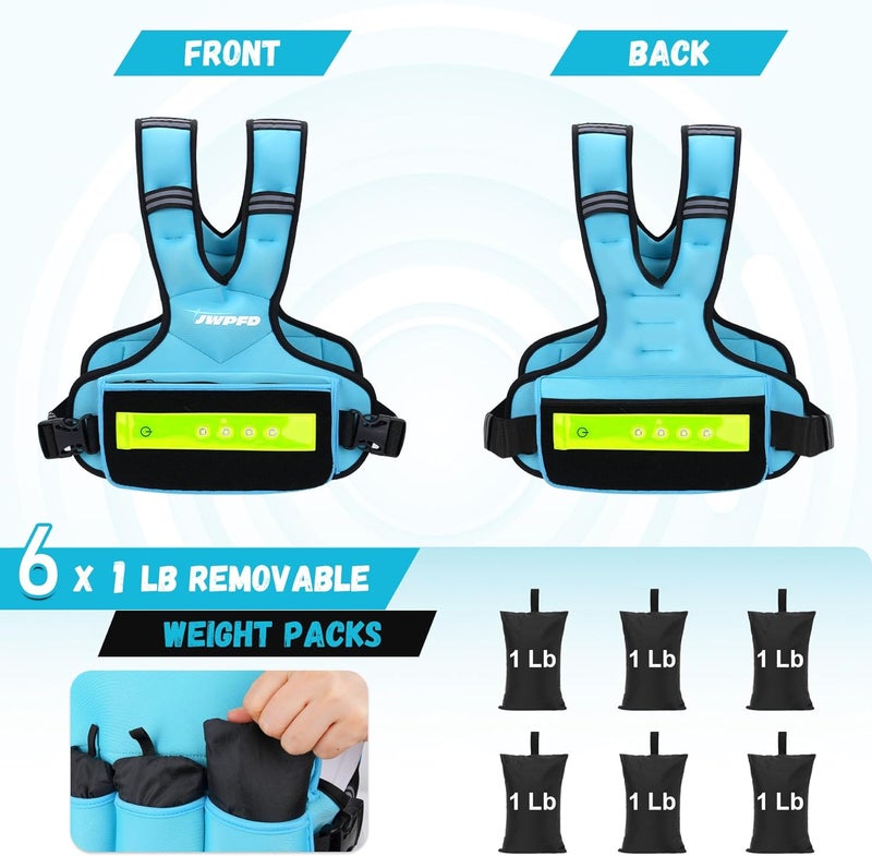 JWPFD Adjustable Weighted Vest for Women Men, 6-15 Lbs/12-18 Lbs Rucking Vest with LED Light Strips, Weight Vest with 6 Ironsand Weights, and Zipper Pocket for Strength Training, Walking, Running - Image 2